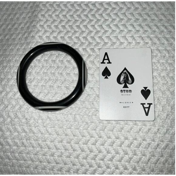 Iris Apfel & Bajalia Black Resin Bangle Bracelet White Inlay Mod Style Vintage - Picture 3 of 5